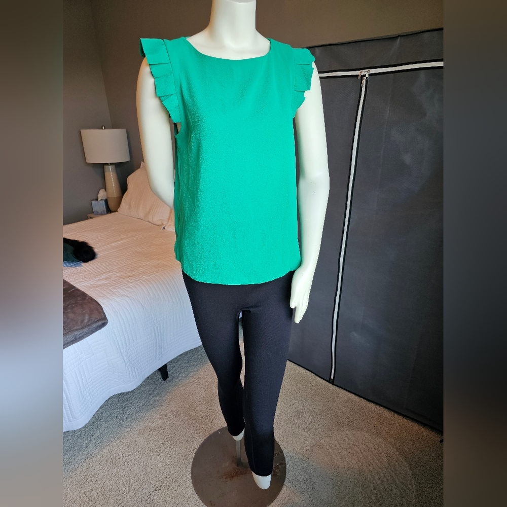 Green, Monteau, Cap Sleeve, Med., Polyester Blouse